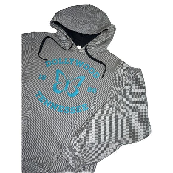 Dollywood Hoodie Sweatshirt Size S Gray Striped Blue Butterfly Dolly Parton - Picture 3 of 16